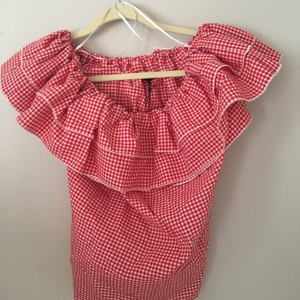 Who What Wear Red Gingham Blouse